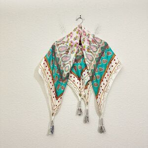 NWOT JOHNNY WAS Square Floral Silk Scarf / Wrap with Tassels in Multicolor